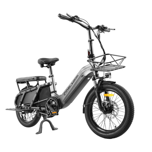 COSWHEEL HQ20 Electric Cargo Bike 60N.m torque, can climb 35° slope, free front cargo basket, free bag, free cushions, free running boards, torque sensor ebike